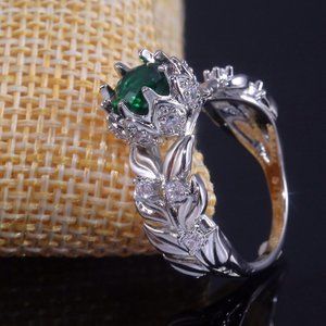 💍 Handmade Round💚 Green Emerald 925 Silver Ring for Women, FB16FA1025